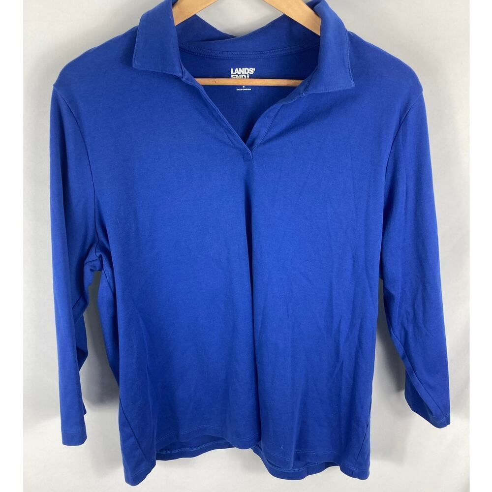 Lands End V Neck Blue Collared Shirt Size XL / 18